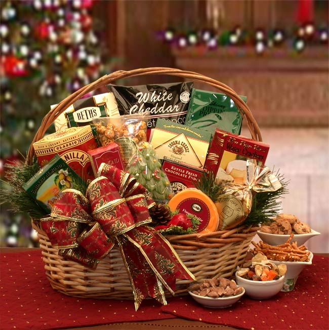 Bountiful Holiday Gourmet Gift Basket With Festive Treats Two Tone Wicker Basket